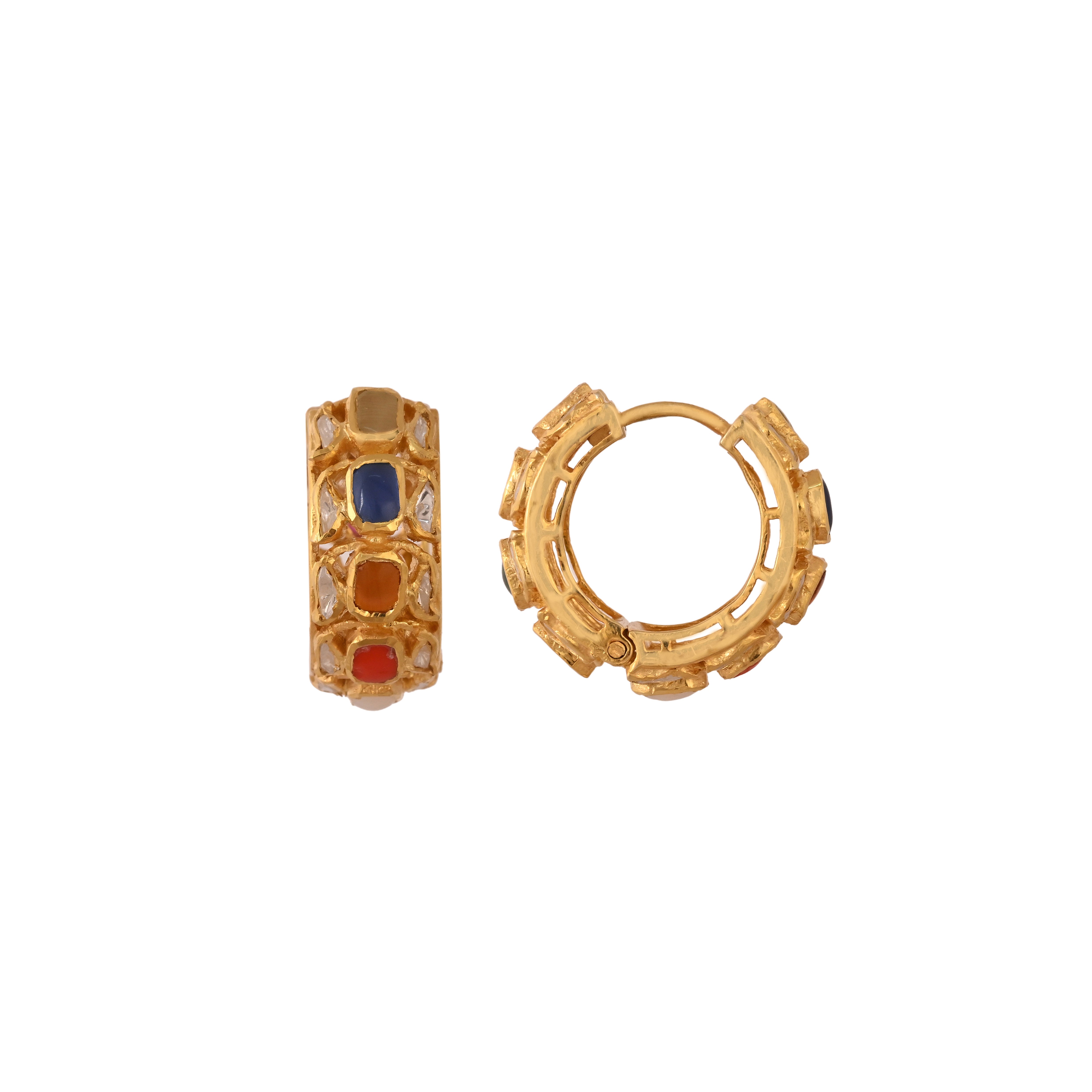 Navratna Silver Hoop Earrings