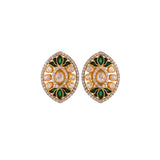 Polki & Green Meenakari Lotus Silver Studs