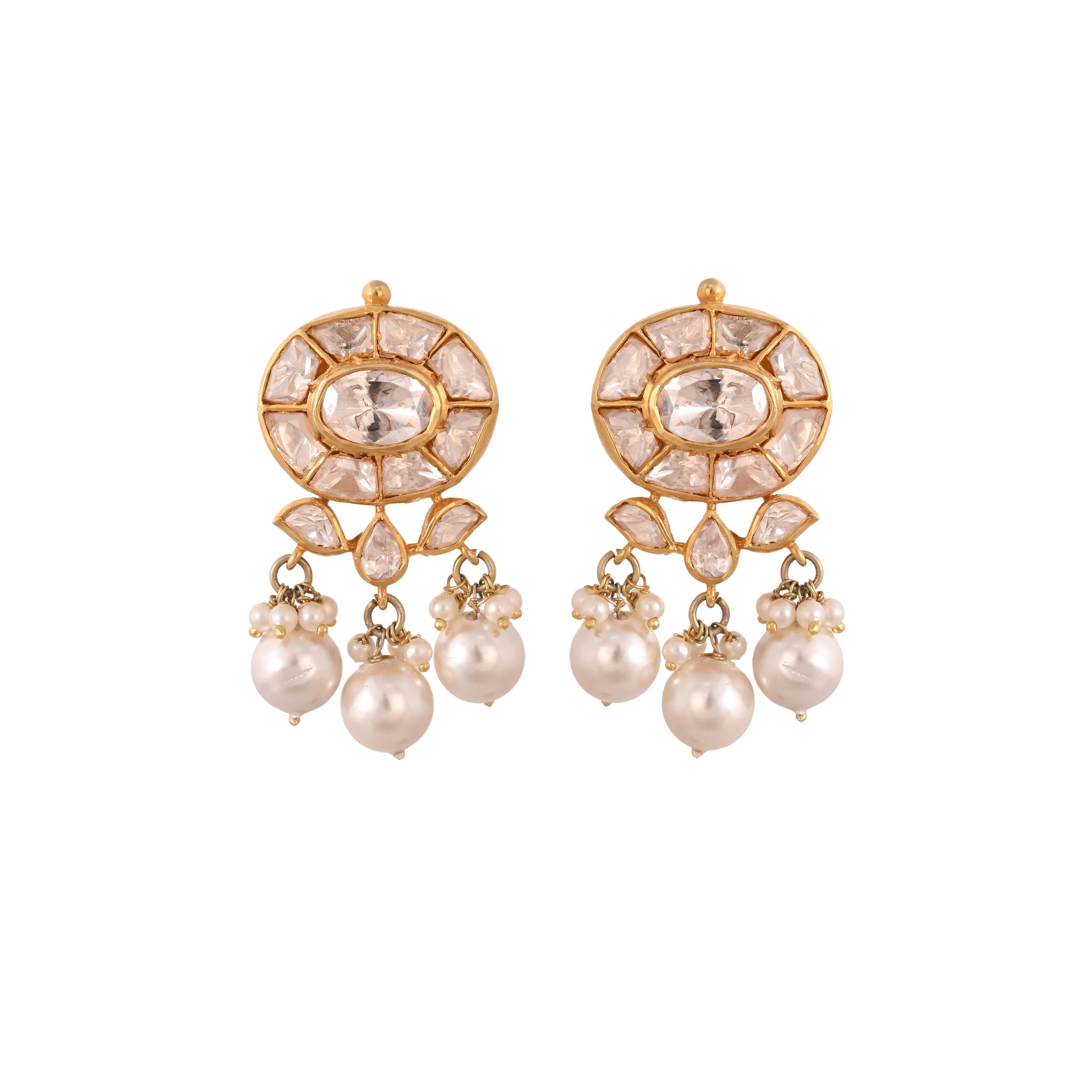 Noor Oval Polki & Pearl Drop Earrings