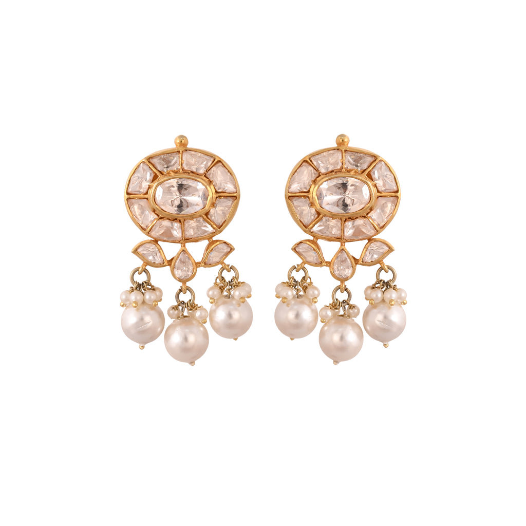 Noor Oval Polki & Pearl Drop Earrings