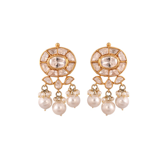 Noor Oval Polki & Pearl Drop Earrings