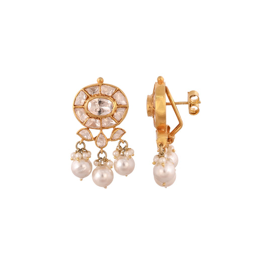 Noor Oval Polki & Pearl Drop Earrings