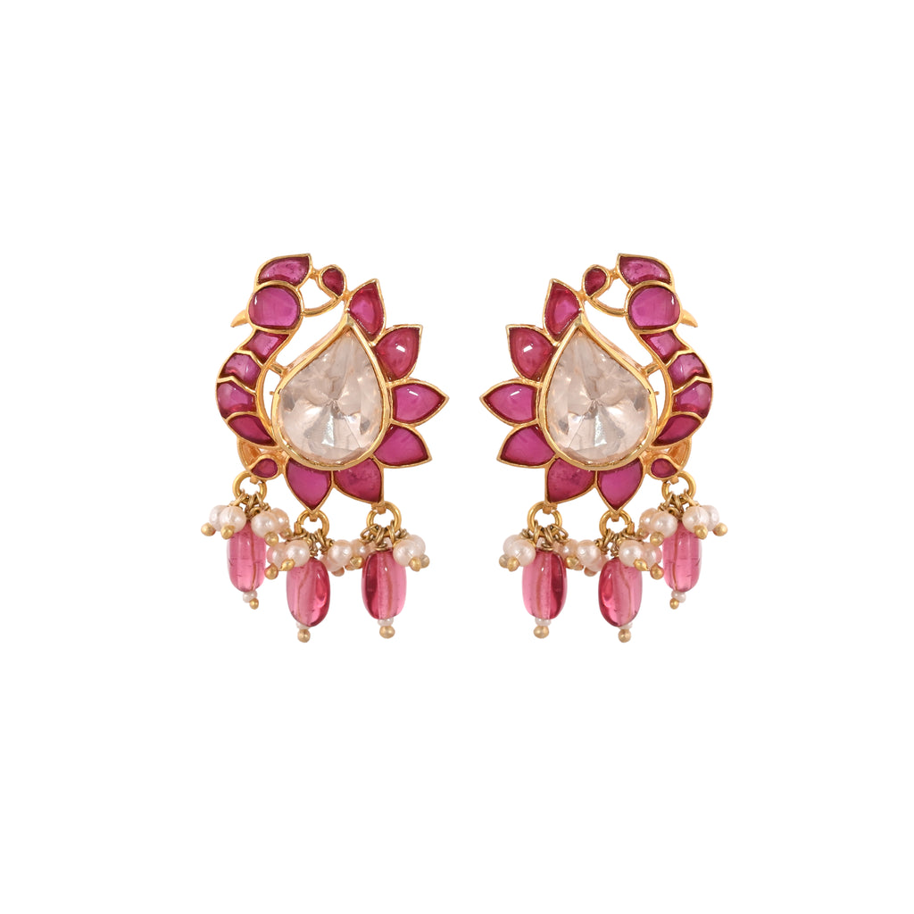 Gul Peacock Ruby & Polki Silver Earrings