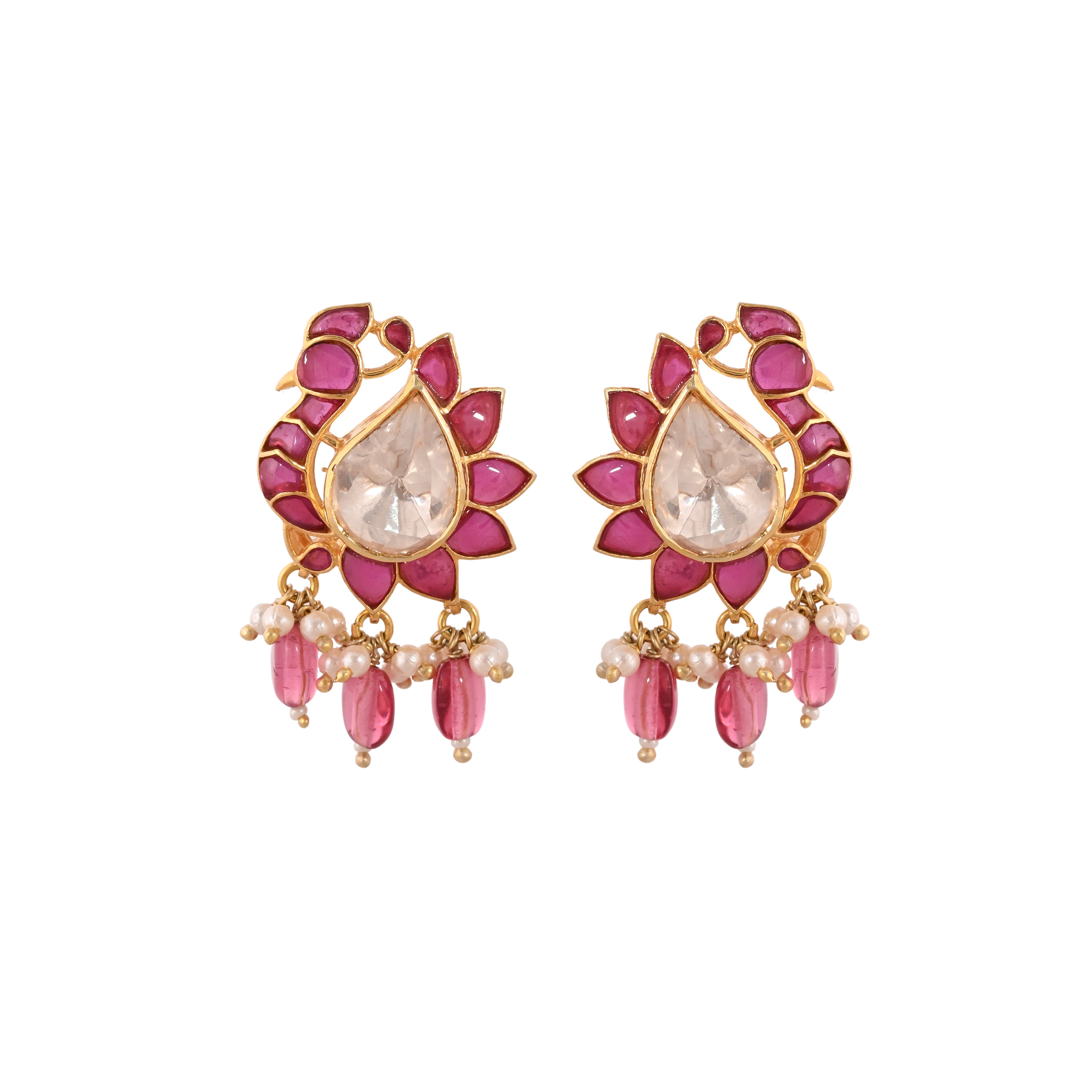 Gul Peacock Ruby & Polki Silver Earrings