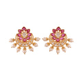 Gul Crescent Bloom Ruby & Polki Silver Earrings