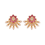 Gul Crescent Bloom Ruby & Polki Silver Earrings