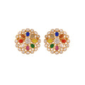 Navratna Round Flower Silver Earrings