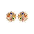 Navratna Round Flower Silver Earrings