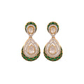 Polki & Green Meenakari Silver Drop Earrings