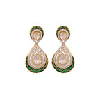 Polki & Green Meenakari Silver Drop Earrings