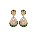 Polki & Green Meenakari Silver Drop Earrings