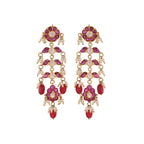 Gulnaar Ruby Bloom Silver Long Earrings