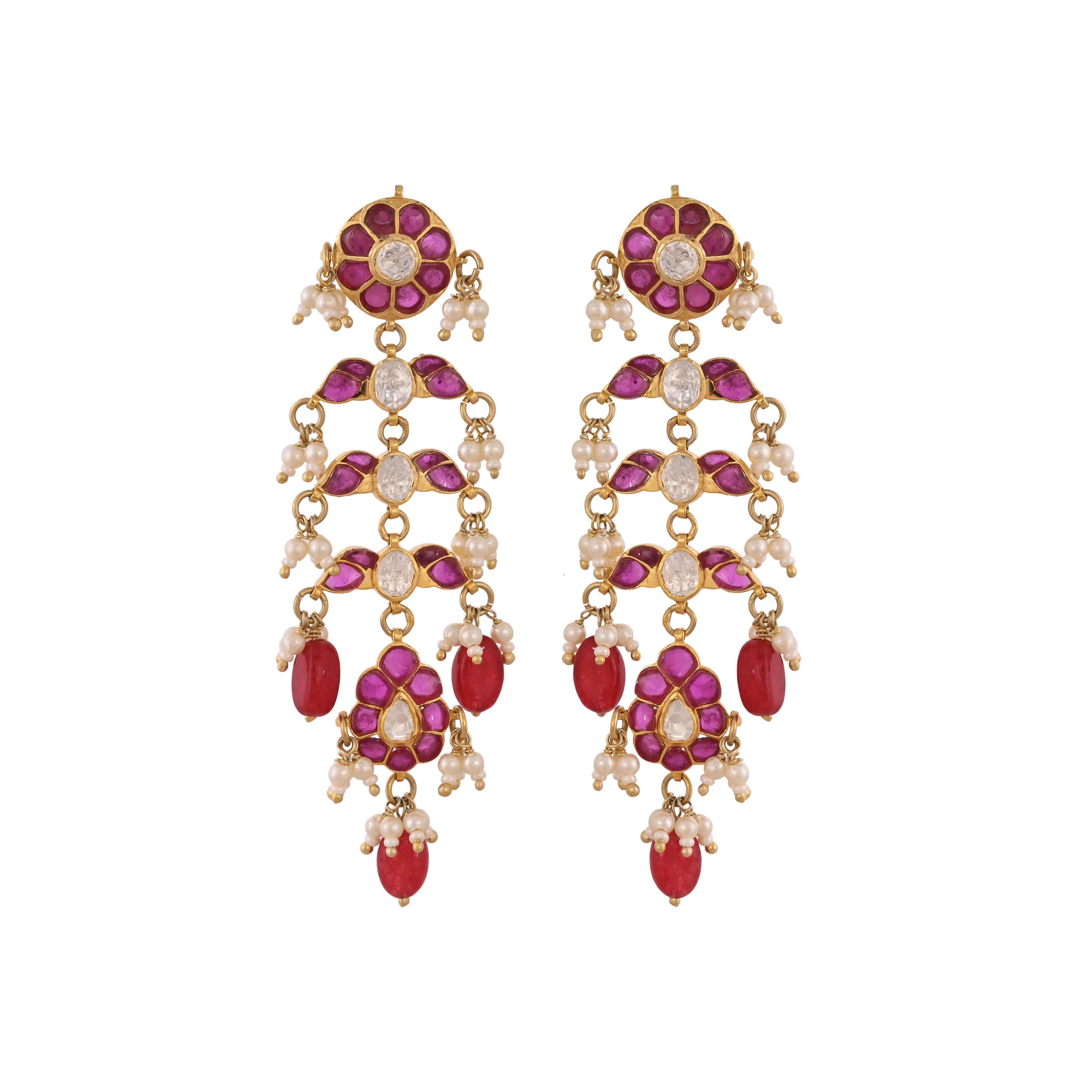 Gulnaar Ruby Bloom Silver Chain Necklace Set