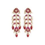 Gulnaar Ruby Bloom Silver Long Earrings