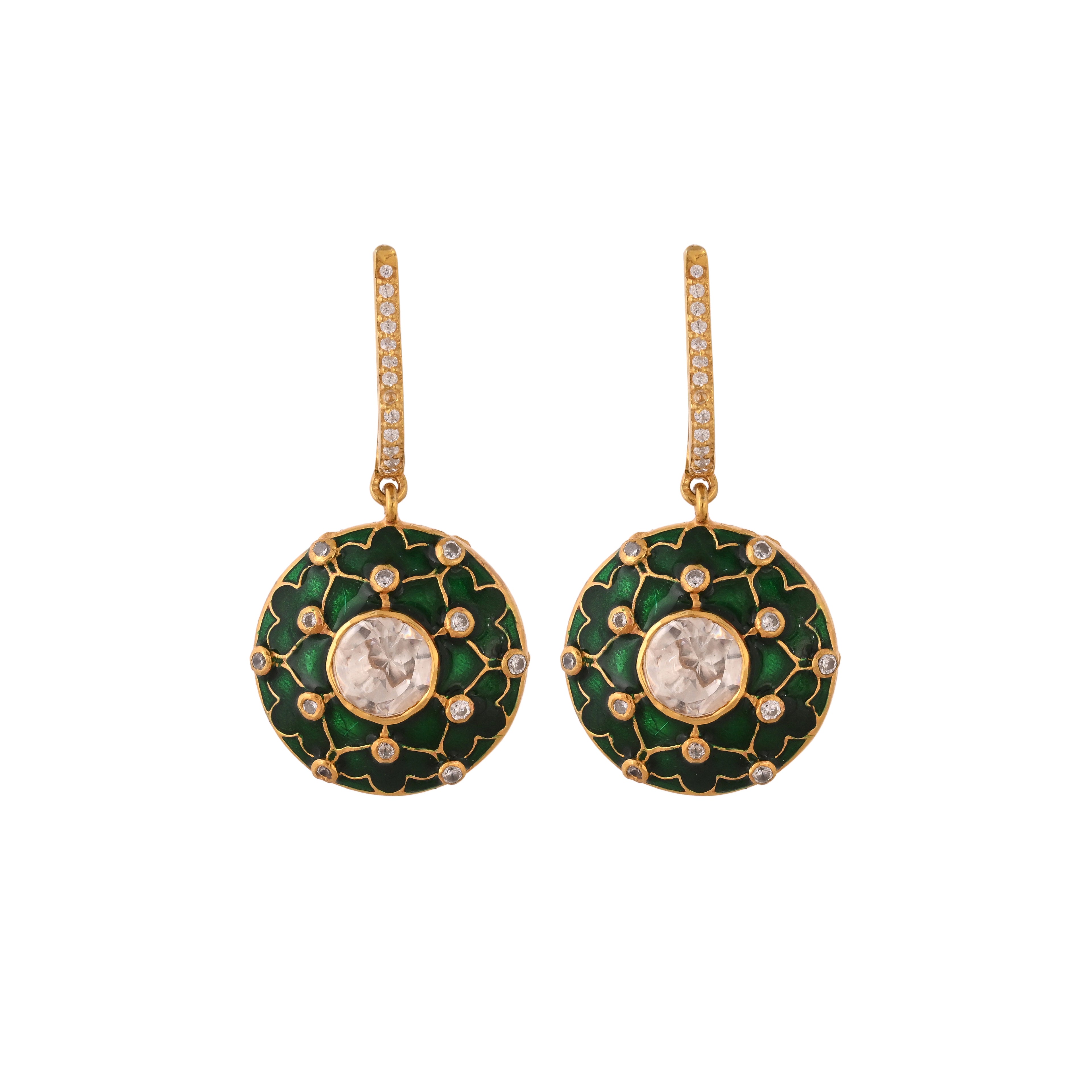 Reversible Red & Green Meenakari Round Drop Silver Earrings