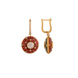 Reversible Red & Green Meenakari Round Drop Silver Earrings