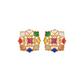 Navratna Square Flower Silver Earrings