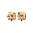 Navratna Square Flower Silver Earrings