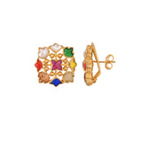Navratna Square Flower Silver Earrings