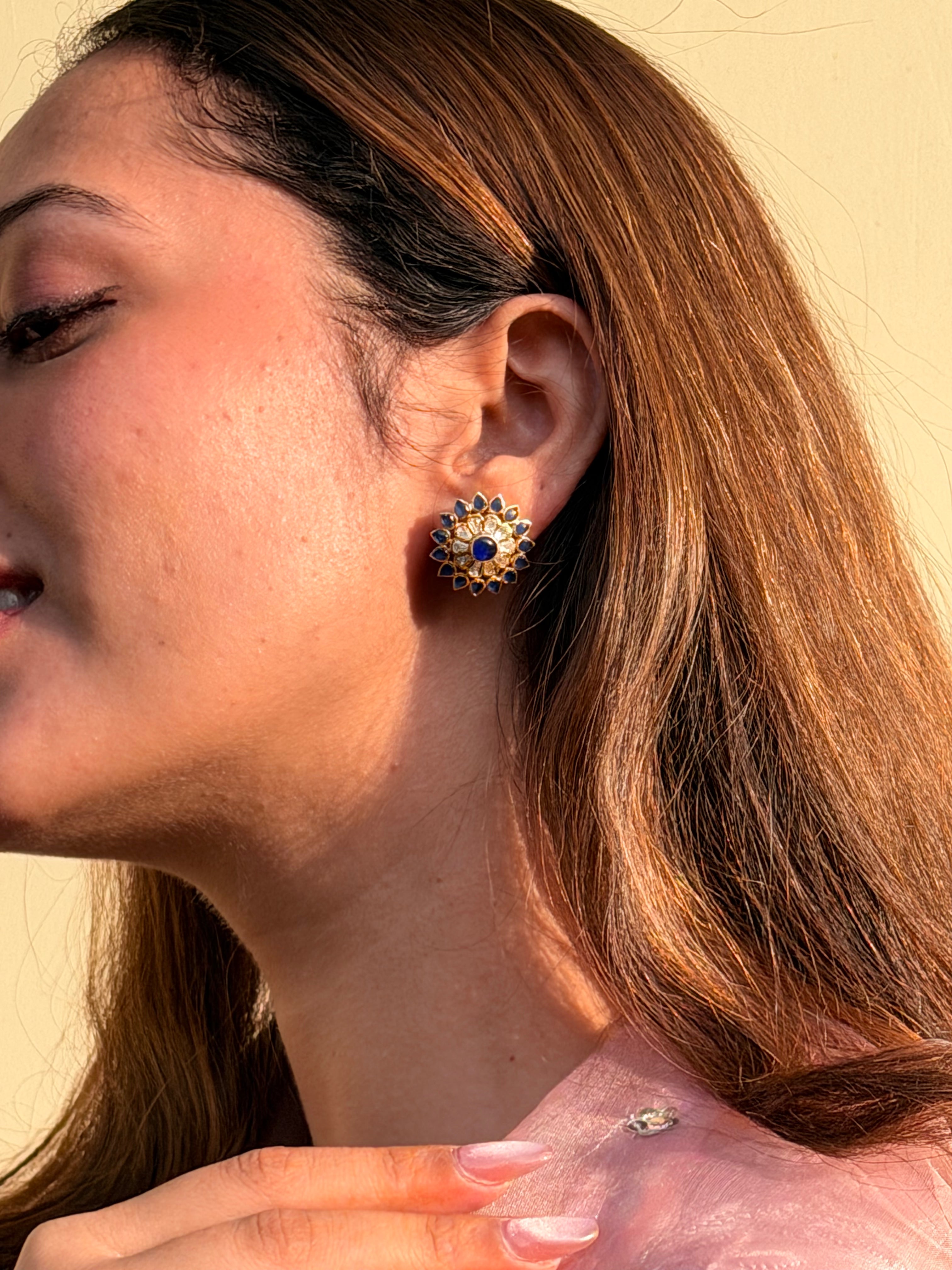 Blue Round Polki Silver Stud Earring