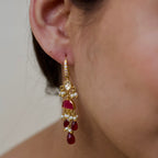 Ruby & Pearl Drop Silver Long Earrings