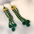 Emerald & Pearl Drop Silver Long Earrings