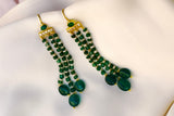 Emerald & Pearl Drop Silver Long Earrings