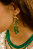 Emerald & Pearl Drop Silver Long Earrings