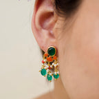 Emerald, Coral & Pearl Silver Earrings