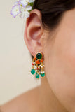 Emerald, Coral & Pearl Silver Earrings