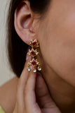 Ruby & Polki Lotus Long Silver Earrings