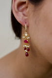 Ruby & Pearl Drop Silver Long Earrings