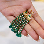 Emerald & Pearl Drop Silver Long Earrings