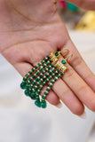 Emerald & Pearl Drop Silver Long Earrings