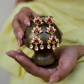 Ruby & Polki Lotus Long Silver Earrings