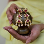Ruby & Polki Lotus Long Silver Earrings