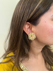 Floral Polki Silver Earrings