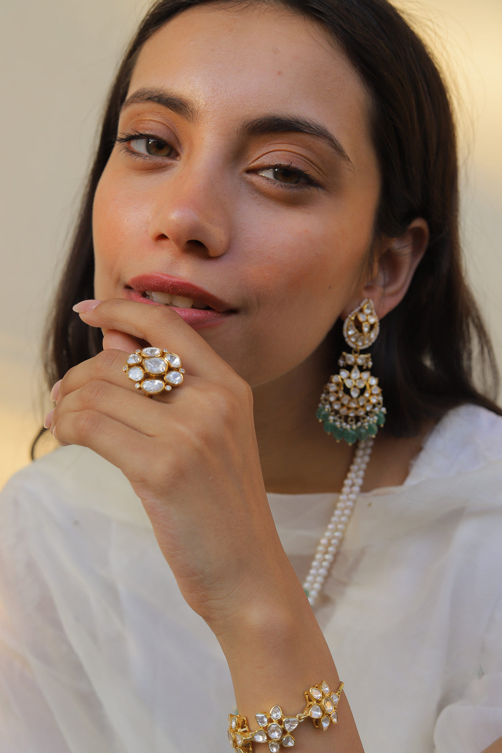 Noor Asymmetric Polki Silver Adjustable Ring