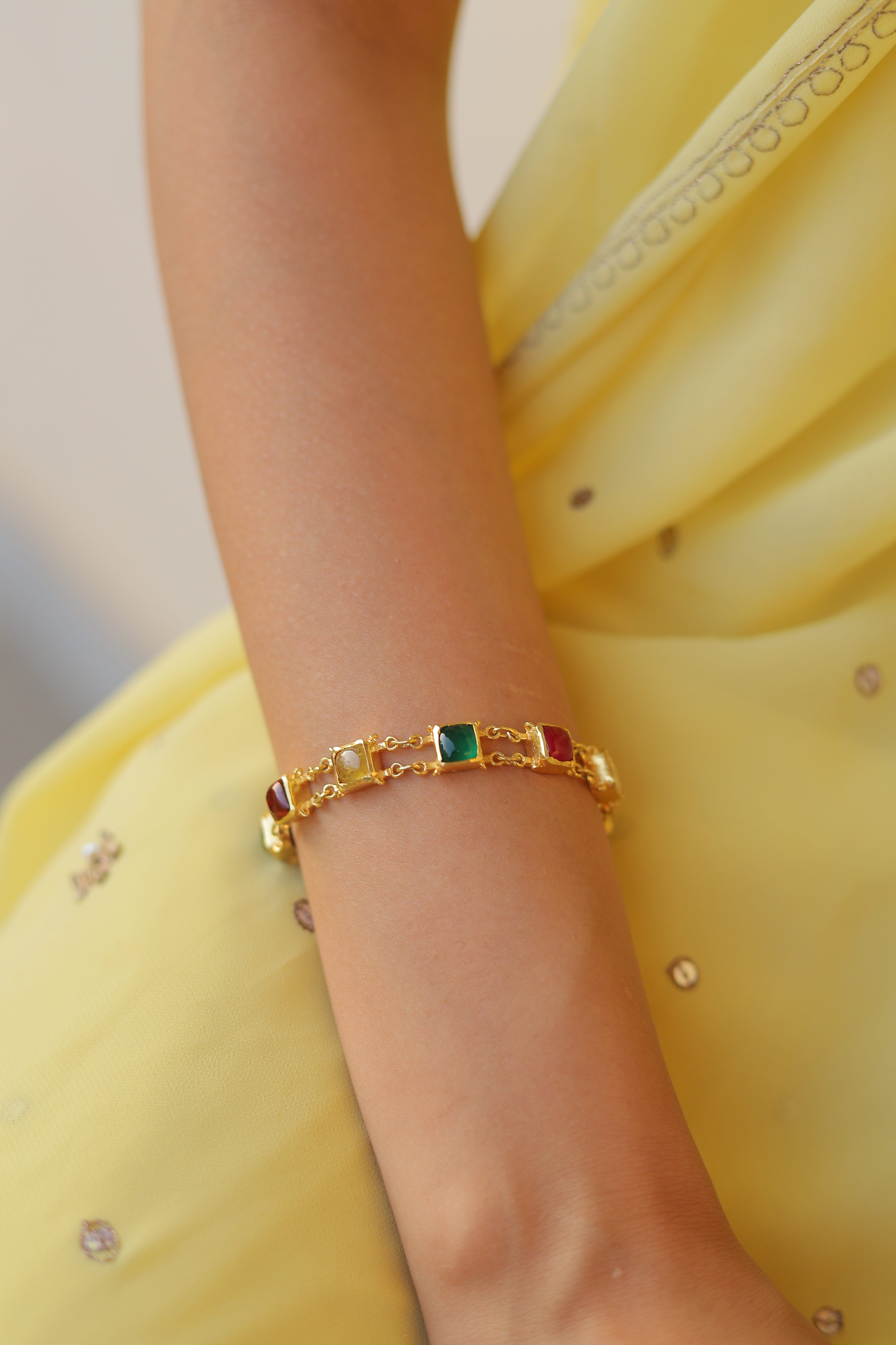 Navratna Silver Flexible Bracelet