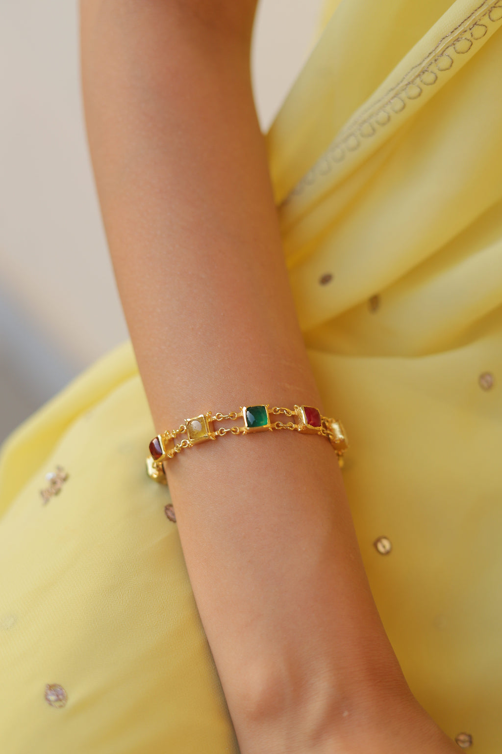 Navratna Silver Flexible Bracelet