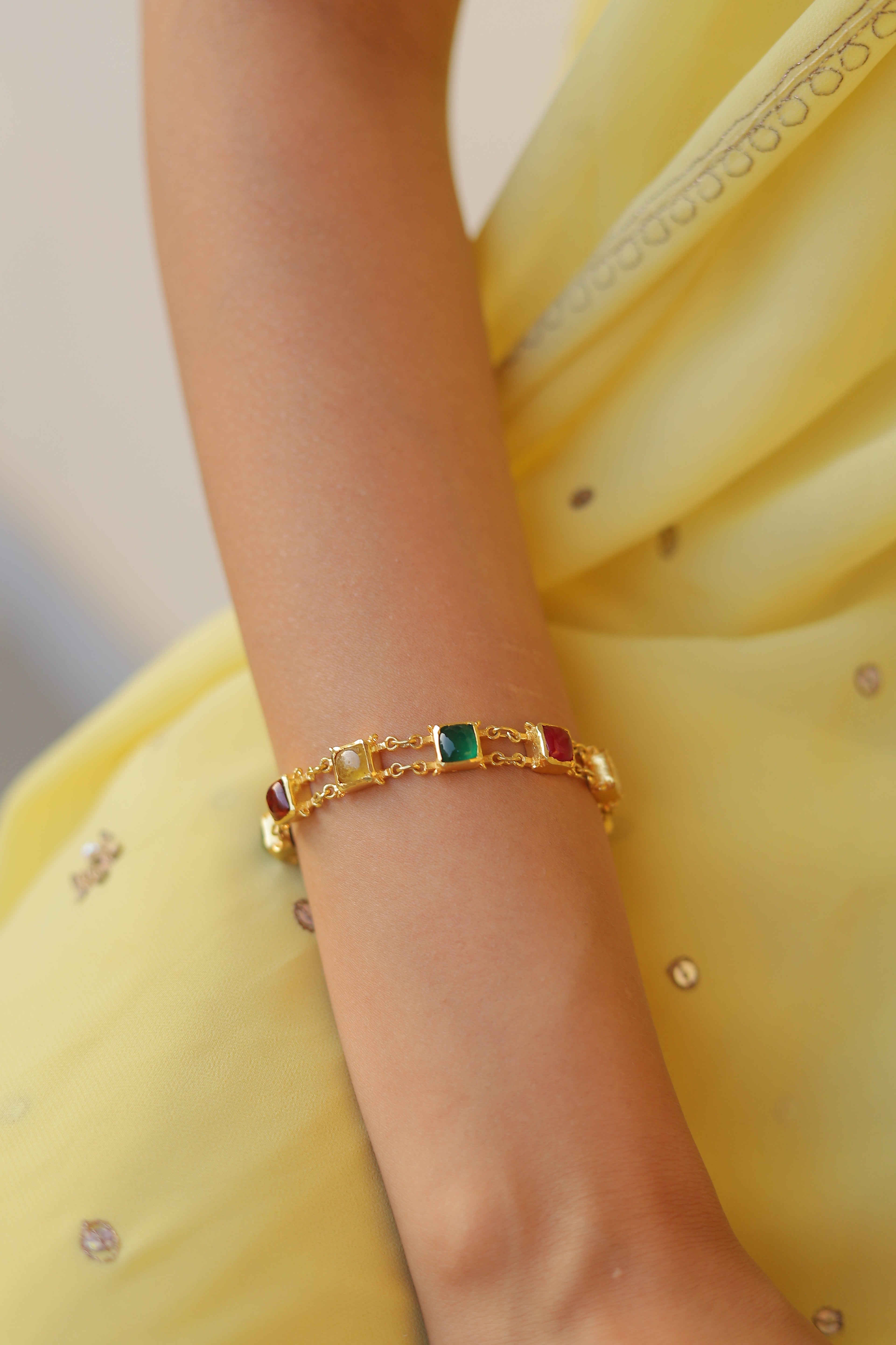 Navratna Silver Flexible Bracelet