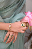 Floral Emerald & Polki Silver Ring