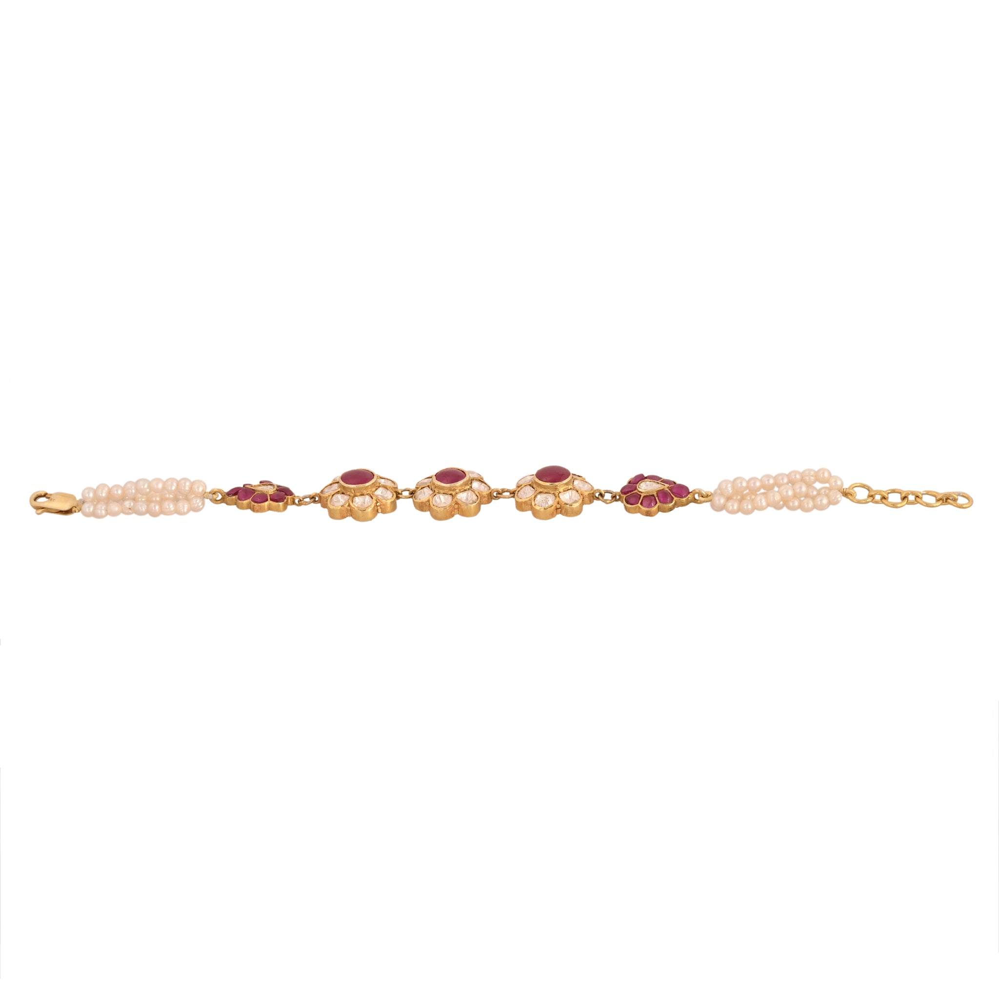 Floral Ruby & Polki Silver Bracelet
