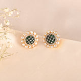 Floral Polki & Green Meenakari Silver Earrings
