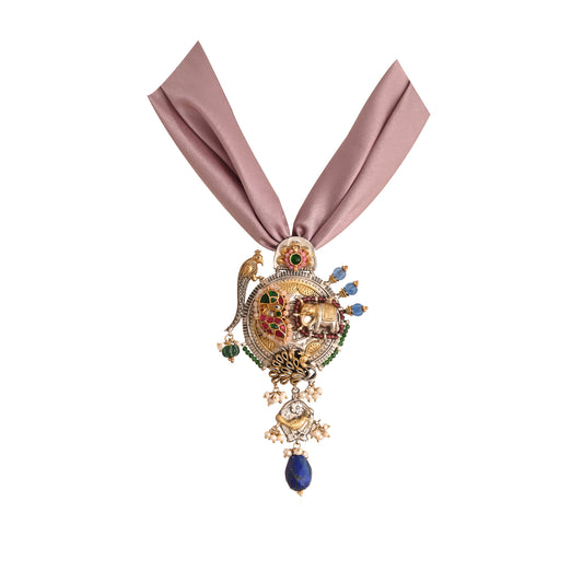 Lopa Fusion Motifs Long Silver Pendant