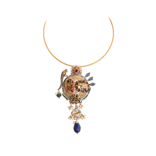 Lopa Fusion Motifs Long Silver Pendant
