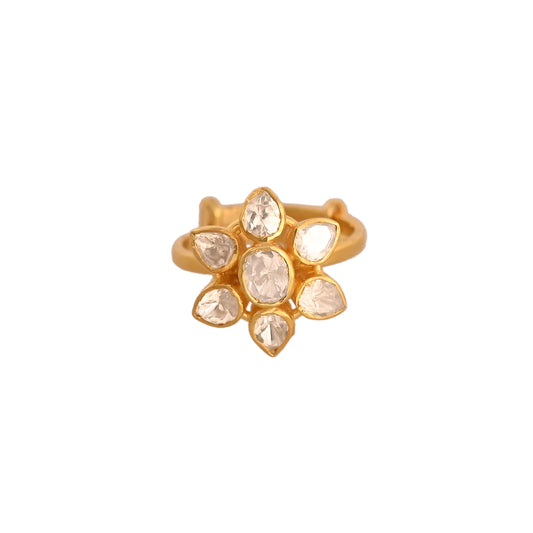 Noor Flower Polki Silver Ring