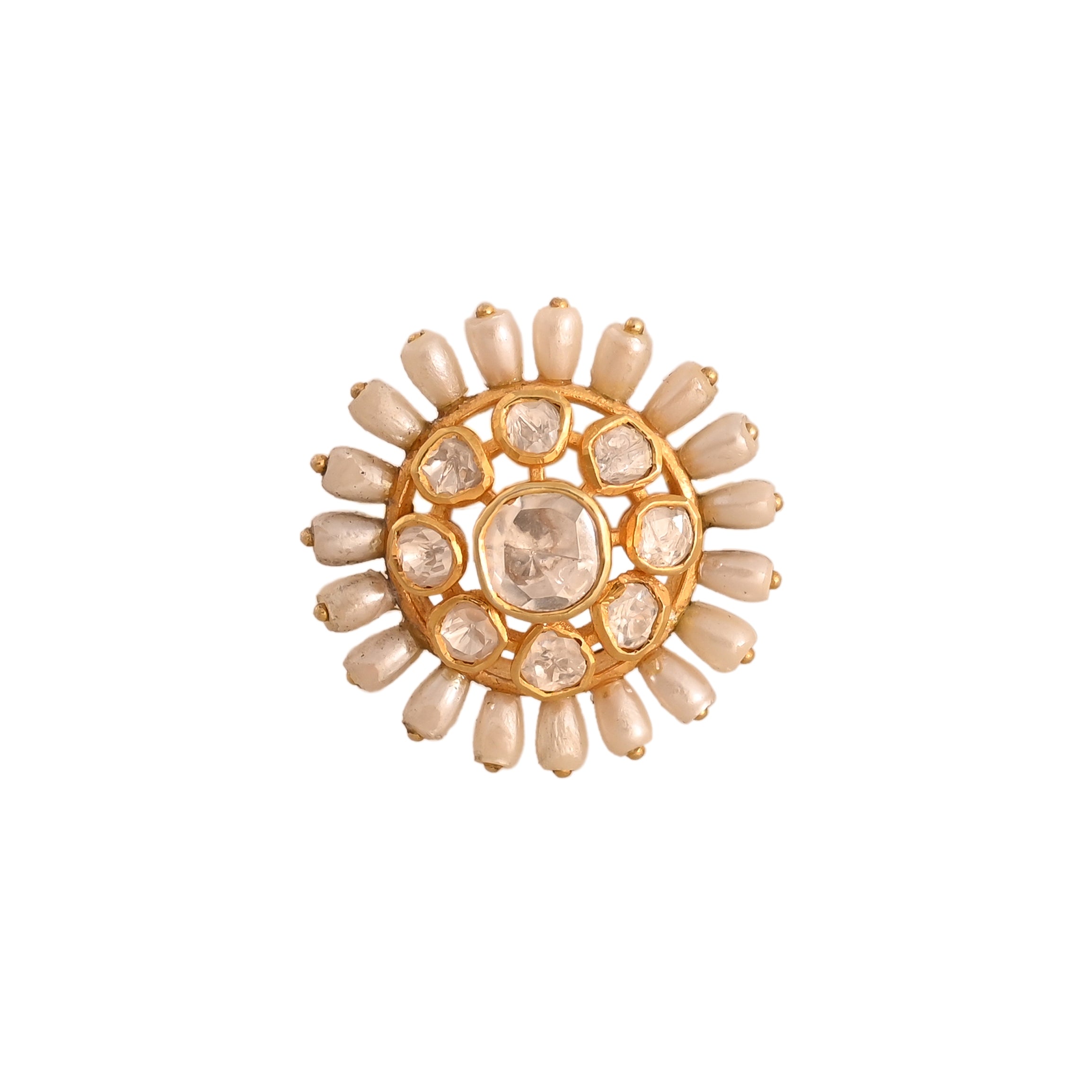 Noor Bloom Polki & Pearl Silver Ring