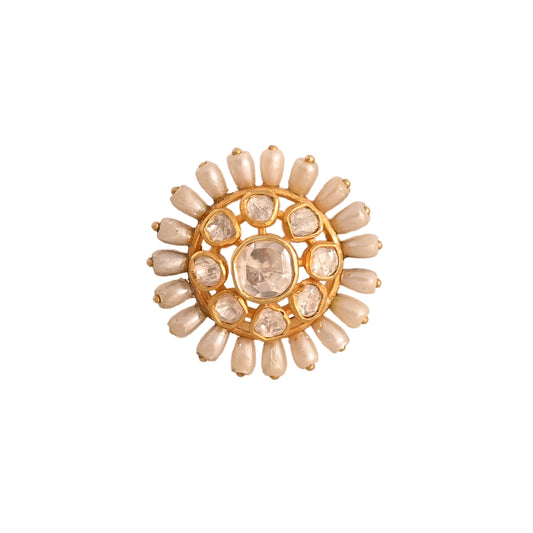 Noor Bloom Polki & Pearl Silver Ring
