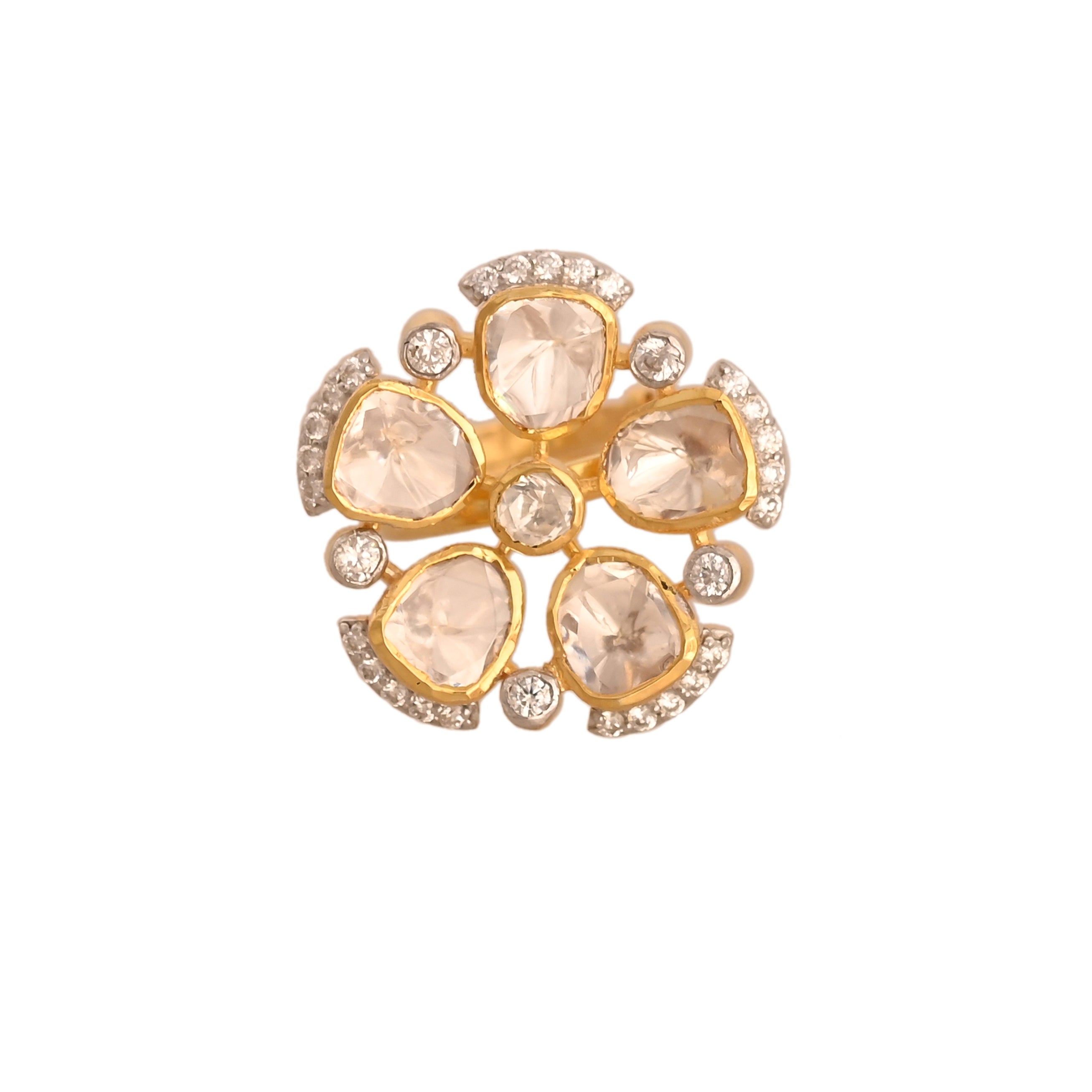 Noor Bloom Polki Silver Ring